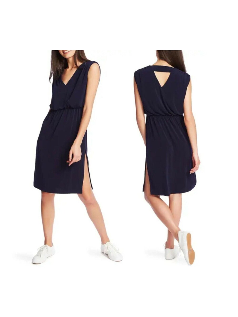 NEW 1.STATE Navy Blue Cinched Waist V-Neck Blouson Dress XL